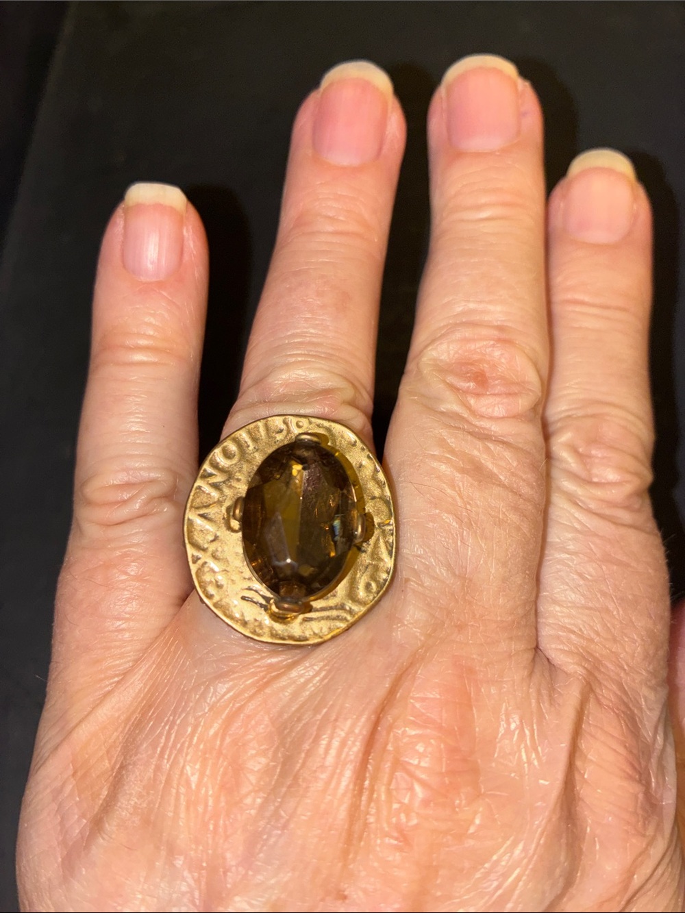 Gold-Tone Stretch Ring with Amber Brown Stone